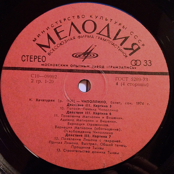 К. ХАЧАТУРЯН (1920): «Чиполлино», балет в трех действиях