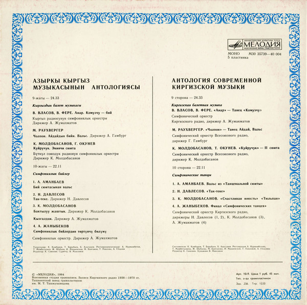 АНТОЛОГИЯ СОВРЕМЕННОЙ КИРГИЗСКОЙ МУЗЫКИ.