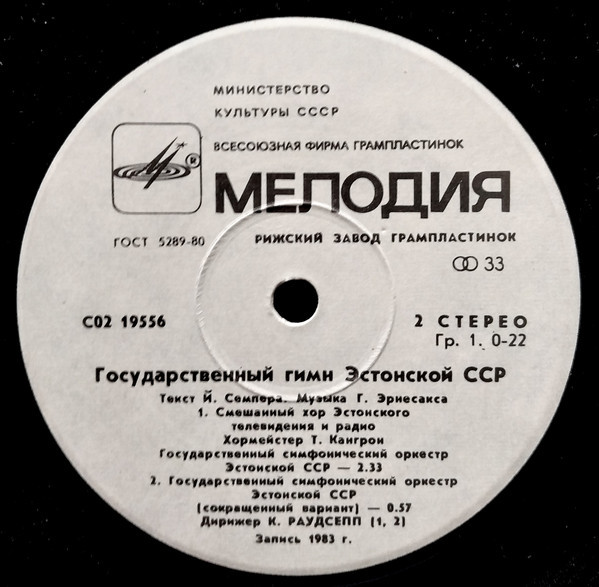 ГОСУДАРСТВЕННЫЕ ГИМНЫ СССР И ЭСТОНСКОЙ ССР
