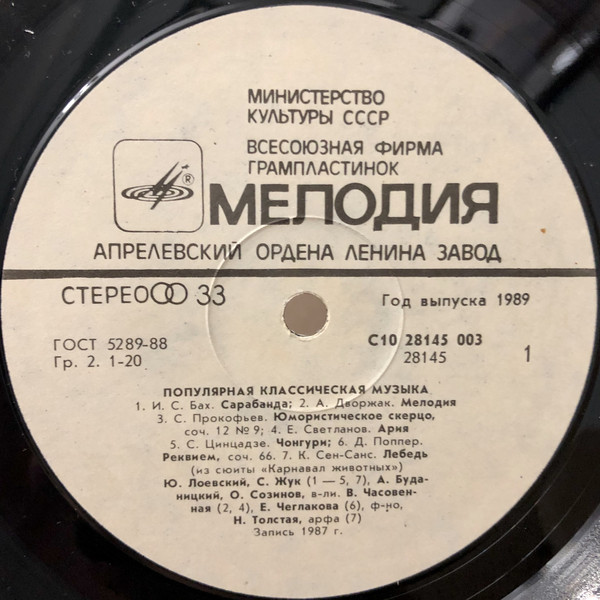 Квартет Госоркестра СССР, рук. Ю. Лоевский. ПОПУЛЯРНАЯ КЛАССИЧЕСКАЯ МУЗЫКА