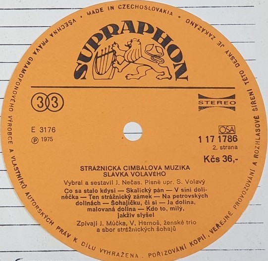 Strážnická Cimbálová Muzika Slávka Volavého [по заказу чешской фирмы SUPRAPHON 1 17 1786]