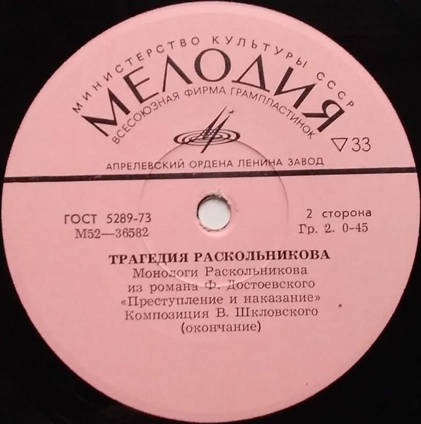 Ф. ДОСТОЕВСКИЙ. "Трагедия Раскольникова" (монологи Раскольникова из романа "Преступление и наказание). Композиция В. Шкловского