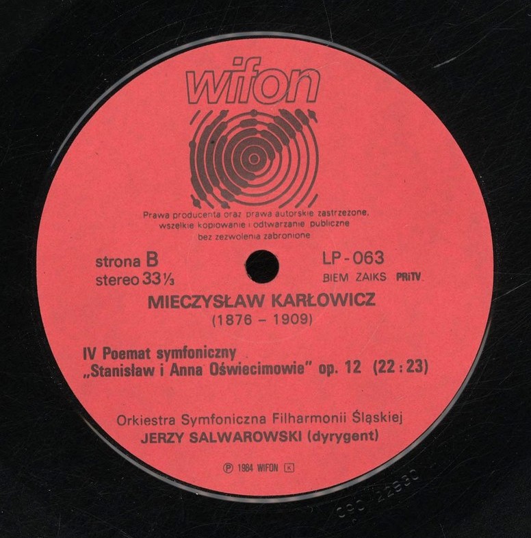 Jerzy Salwarowski  / Karłowicz - Poematy Symfoniczne (1) [по заказу польской фирмы WIFON, LP 063]