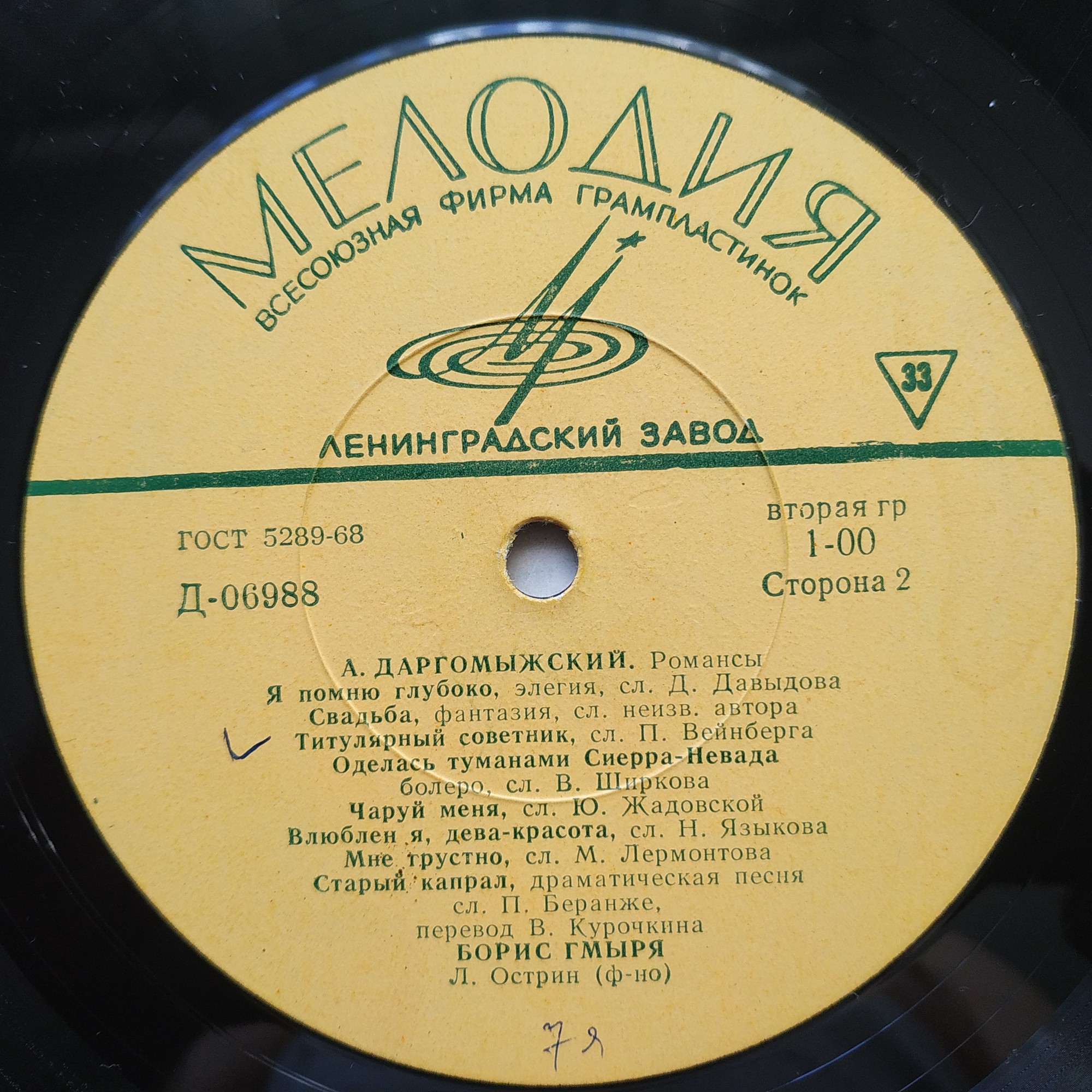 Б. Гмыря. Романсы А. Даргомыжского