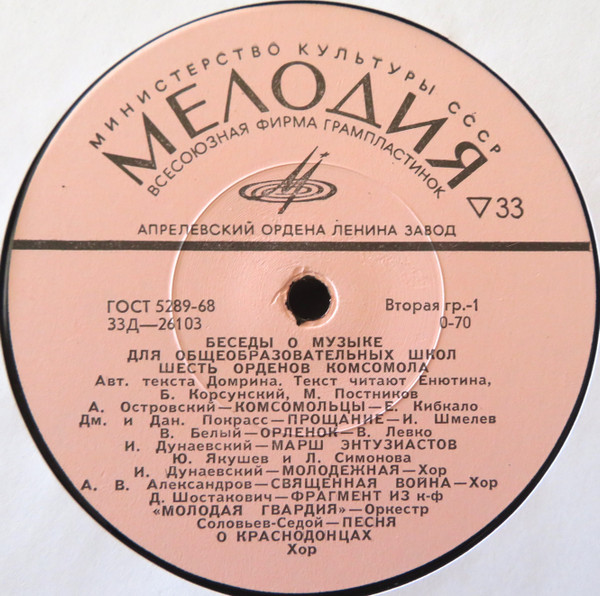 Беседы о музыке для общеобразовательных школ. "Шесть орденов комсомола" (Литературно-музыкальная композиция)