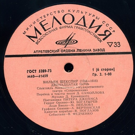 B. ШЕКСПИР: Двенадцатая ночь, комедия в пяти действиях