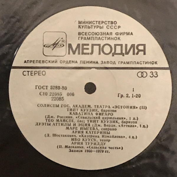 СОЛИСТЫ ГОС. АКАДЕМ. ТЕАТРА «ЭСТОНИЯ».