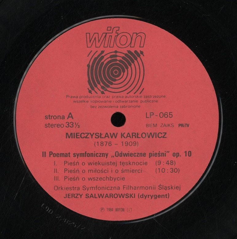 Jerzy Salwarowski /  Karłowicz - Poematy Symfoniczne (3) [по заказу польской фирмы WIFON, LP 065]