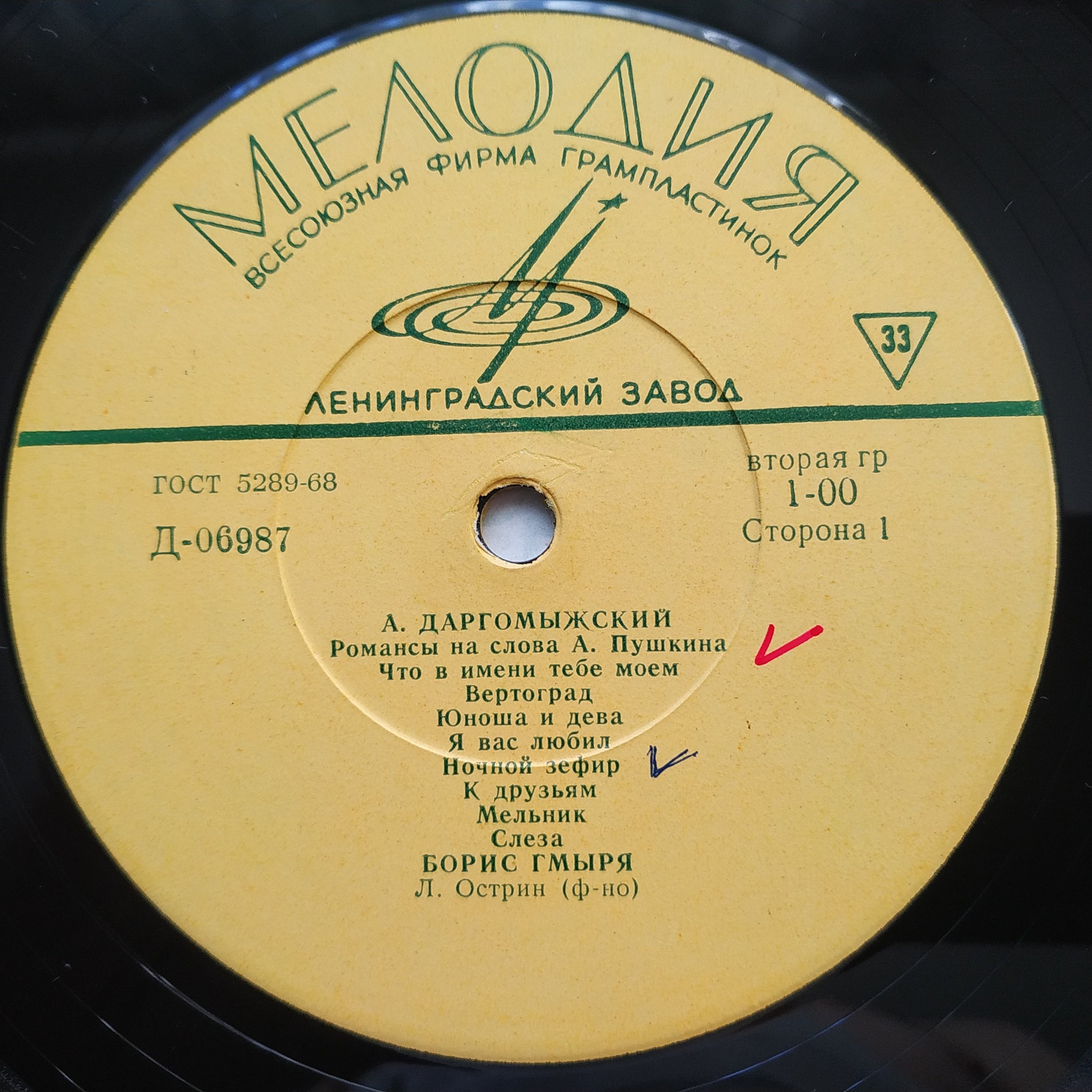 Б. Гмыря. Романсы А. Даргомыжского