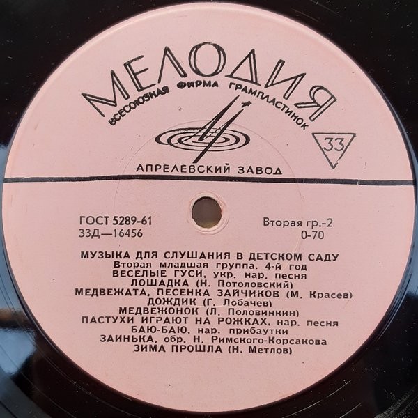 Музыка для слушания в детском саду  (комплект из 7 пластинок)