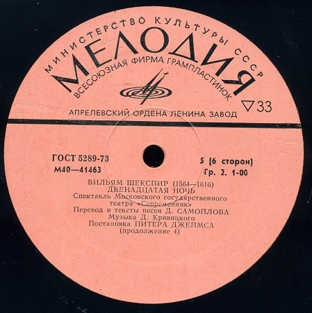 B. ШЕКСПИР: Двенадцатая ночь, комедия в пяти действиях