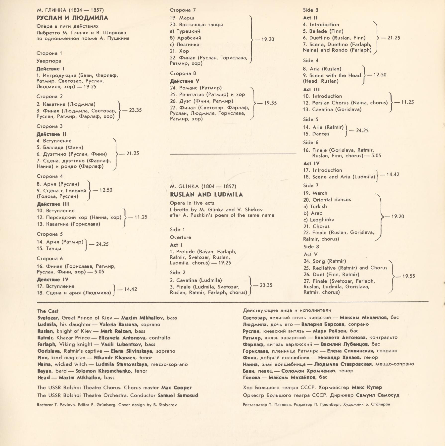 М. ГЛИНКА (1804-1857): «Руслан и Людмила», опера в пяти действиях