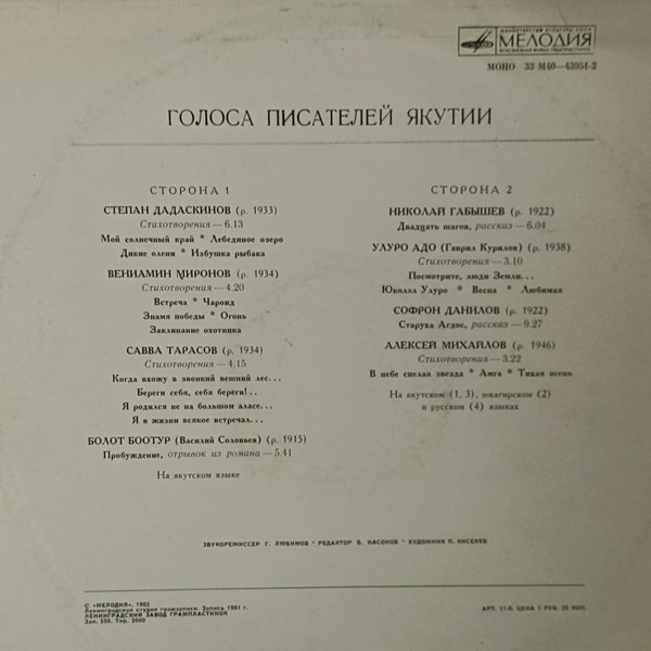 ГОЛОСА ПИСАТЕЛЕЙ ЯКУТИИ (1)