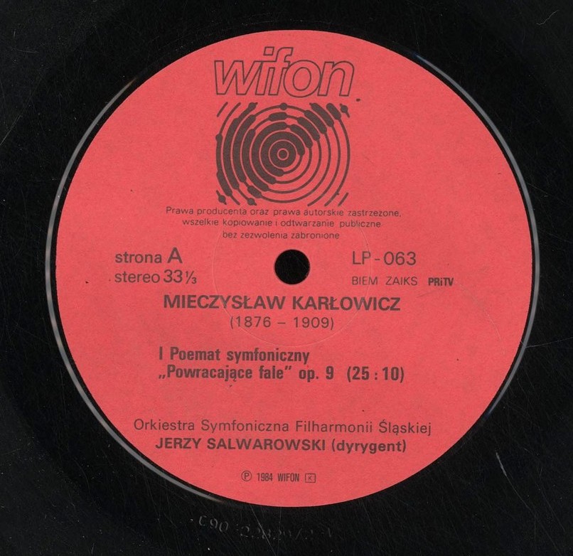 Jerzy Salwarowski  / Karłowicz - Poematy Symfoniczne (1) [по заказу польской фирмы WIFON, LP 063]
