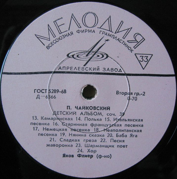 П. Чайковский. "Детский альбом", 24 легкие пьесы для ф-но, соч. 39 (Я. Флиер)