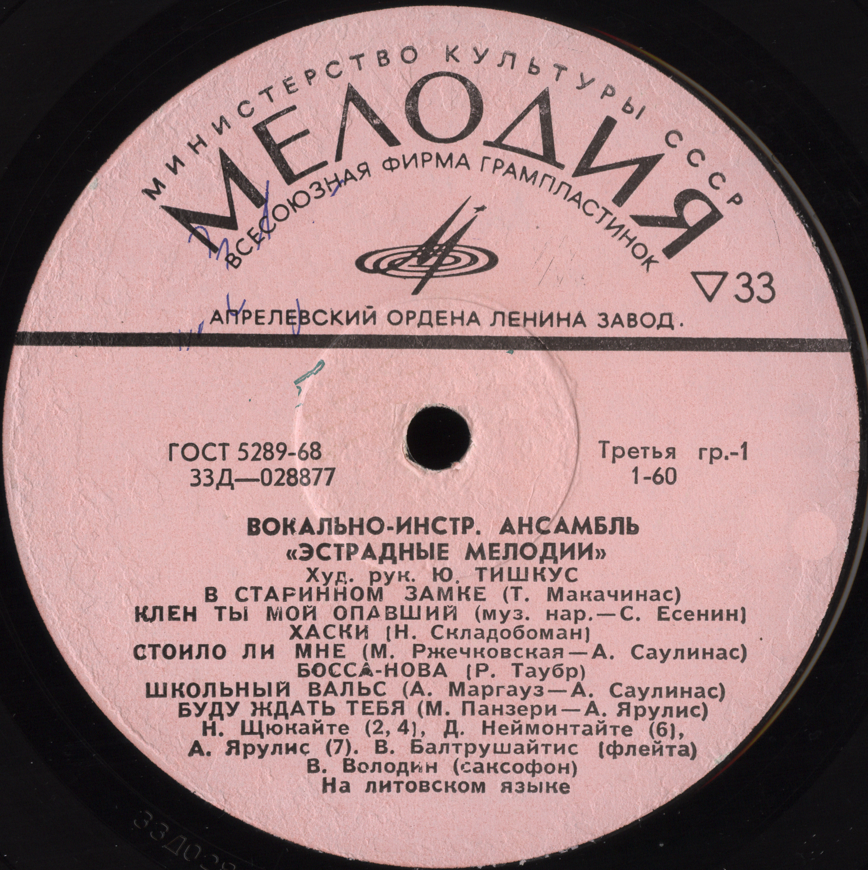 ВОКАЛЬНО-ИНСТРУМЕНТАЛЬНЫЙ АНСАМБЛЬ «ЭСТРАДНЫЕ МЕЛОДИИ», худ. рук. Ю. Тишкус (на литовском яз.)