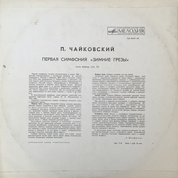 П. ЧАЙКОВСКИЙ (1840–1893): Симфония № 1 соль минор, соч. 13 (К. Иванов)
