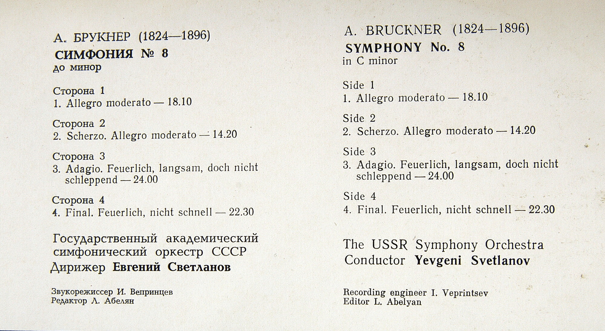 А. БРУКНЕР (1824-1896): Симфония № 8 до минор (Е. Светланов)