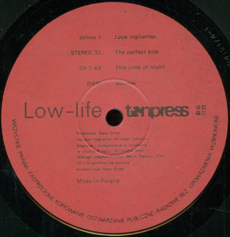 New Order ‎– Low-life [по заказу польской фирмы TONPRESS]