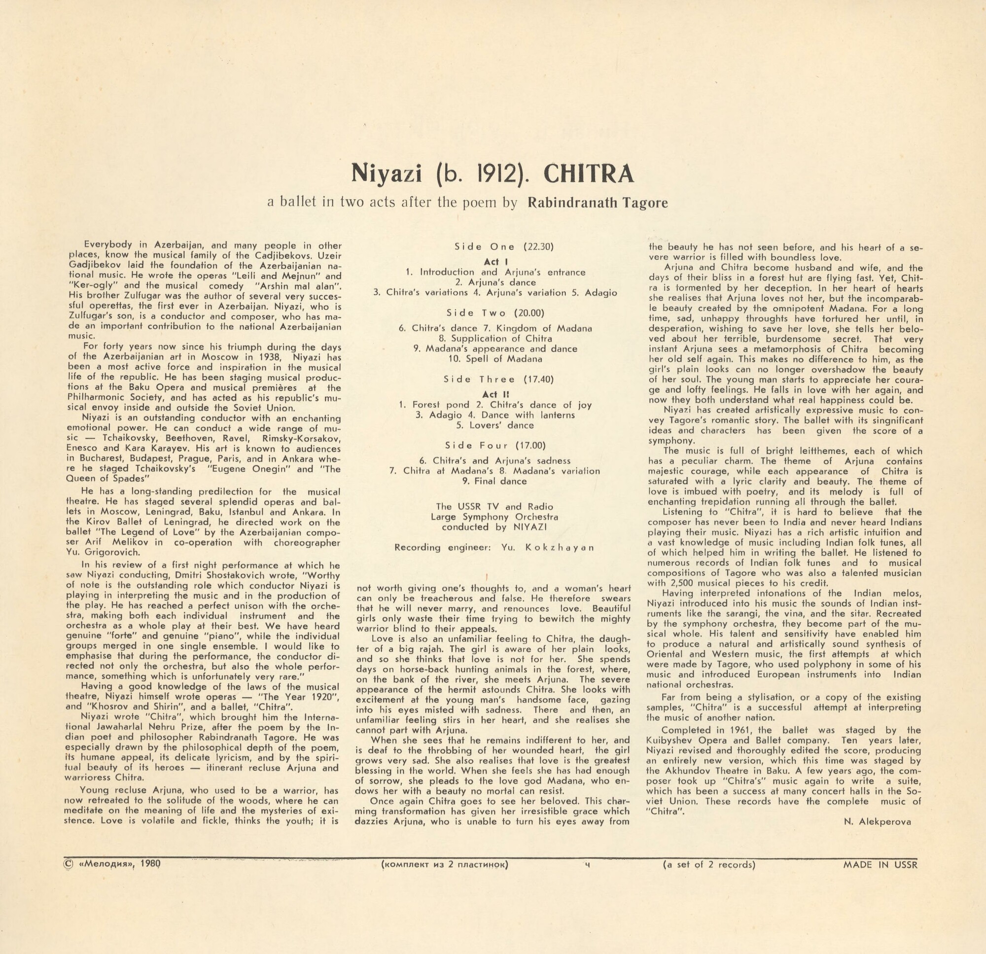 НИЯЗИ (1912): «Читра», балет в двух действиях