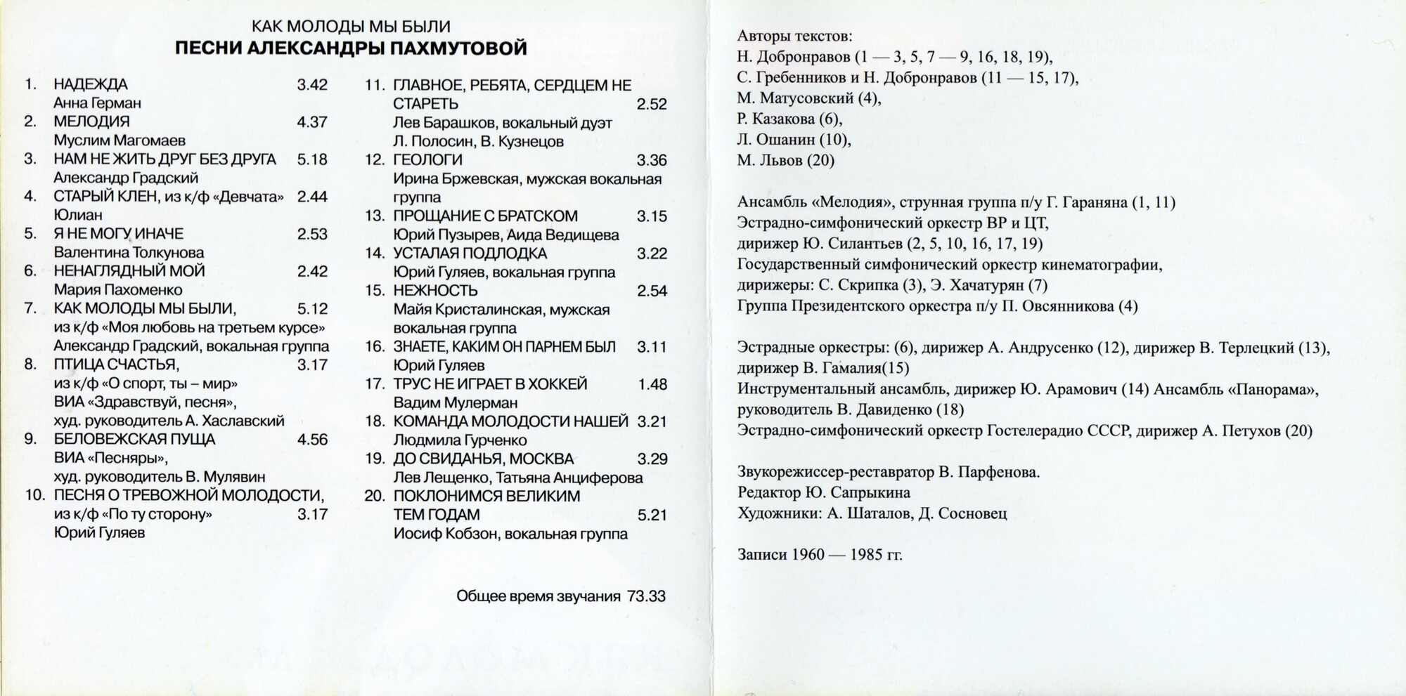Как молоды мы были. Песни Александры Пахмутовой
