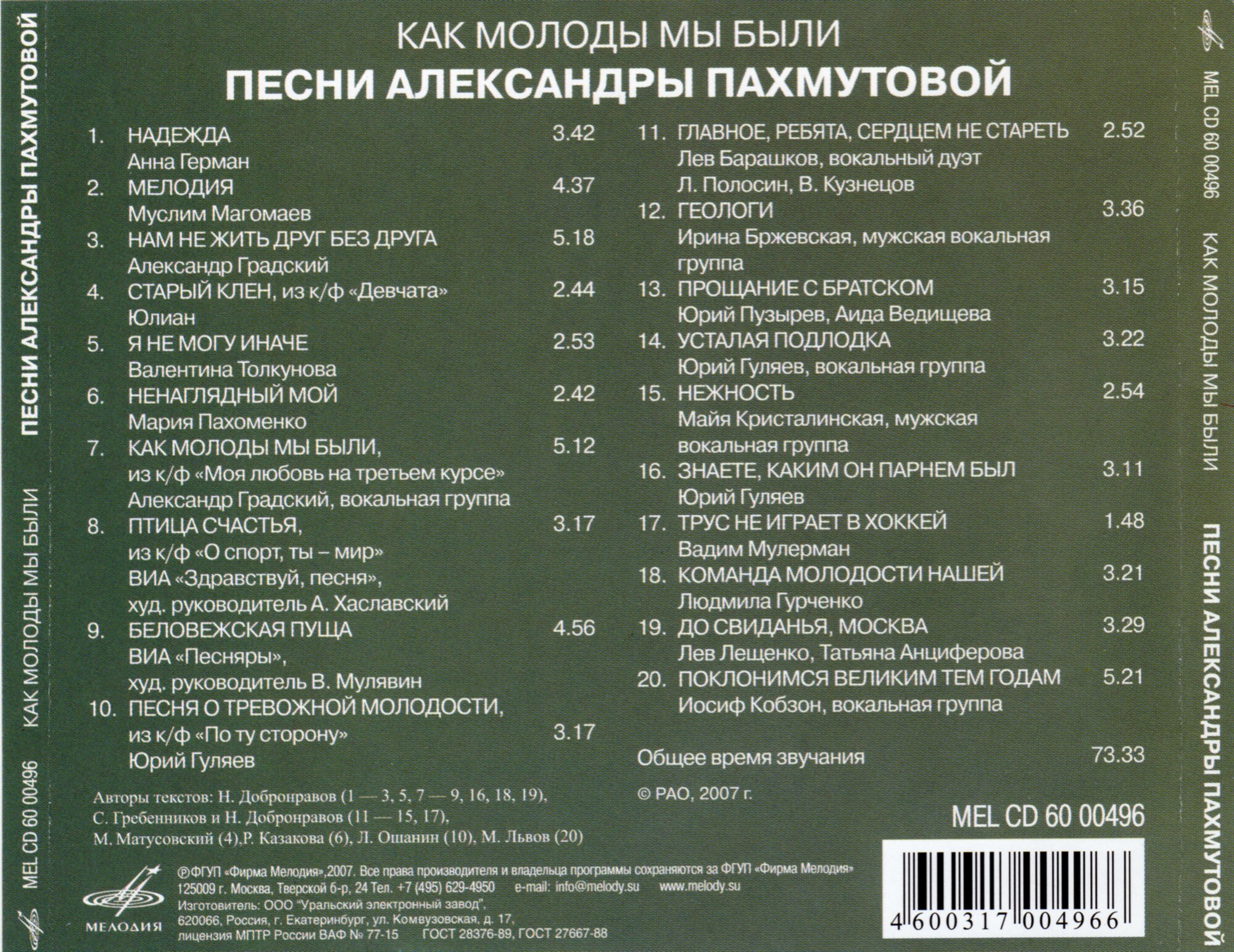 Как молоды мы были. Песни Александры Пахмутовой