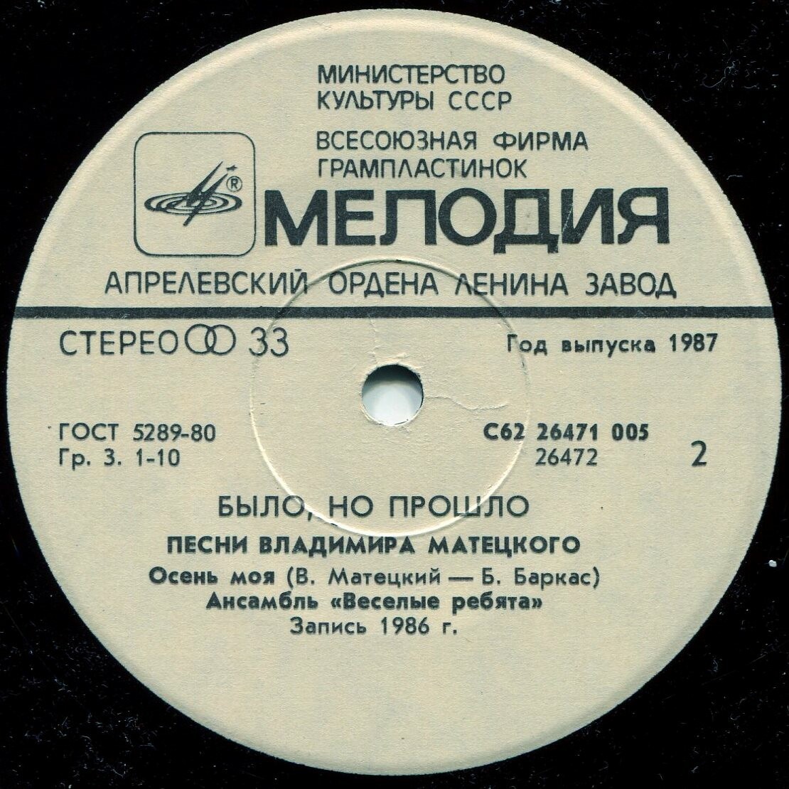 Песни Владимира Матецкого. «Было, но прошло»