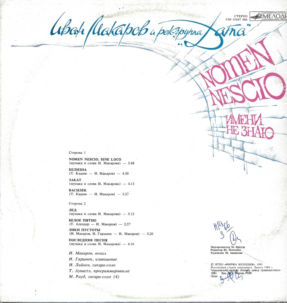 Иван МАКАРОВ и рок-группа «Дата». «Nomen nescio» («Имени не знаю»)