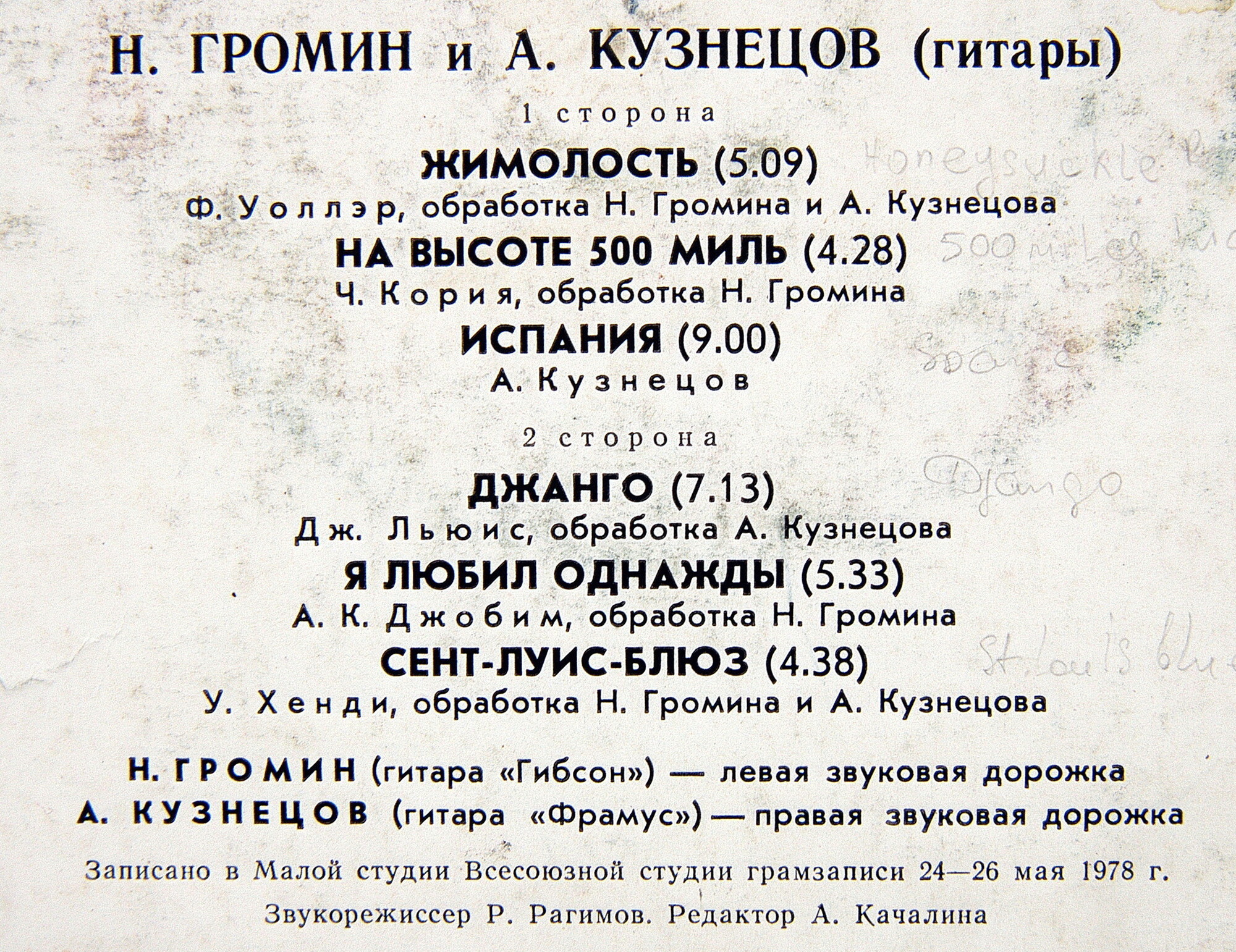 «ДЖАНГО» (джазовые композиции). Н. ГРОМИН И А. КУЗНЕЦОВ (гитары)