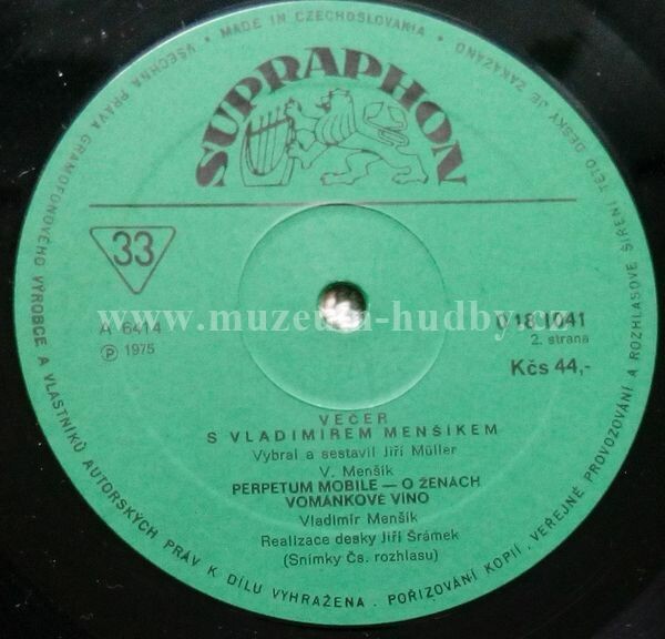 Večer S Vladimírem Menšíkem [по заказу чешской фирмы SUPRAPHON 0 18 1041]