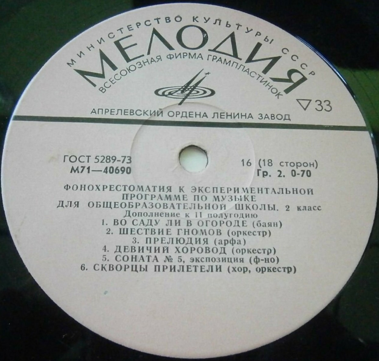 ФОНОХРЕСТОМАТИЯ К ЭКСПЕРИМЕНТАЛЬНОЙ ПРОГРАММЕ ПО МУЗЫКЕ ДЛЯ ОБЩЕОБРАЗОВАТЕЛЬНОЙ ШКОЛЫ. 2 класс