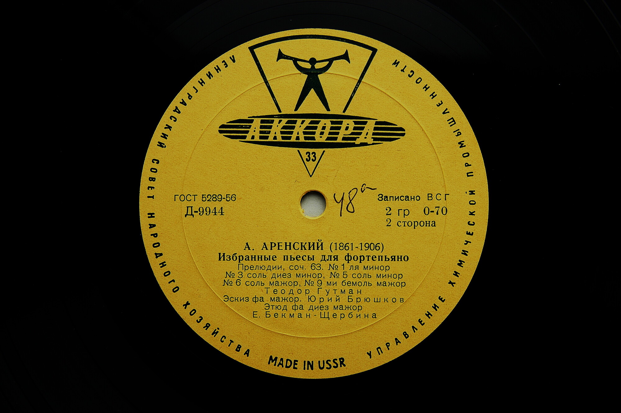 А. Аренский: Избранные пьесы для ф-но. Гольденвейзер.  Гутман.  Брюшков.  Бекман-Щербина