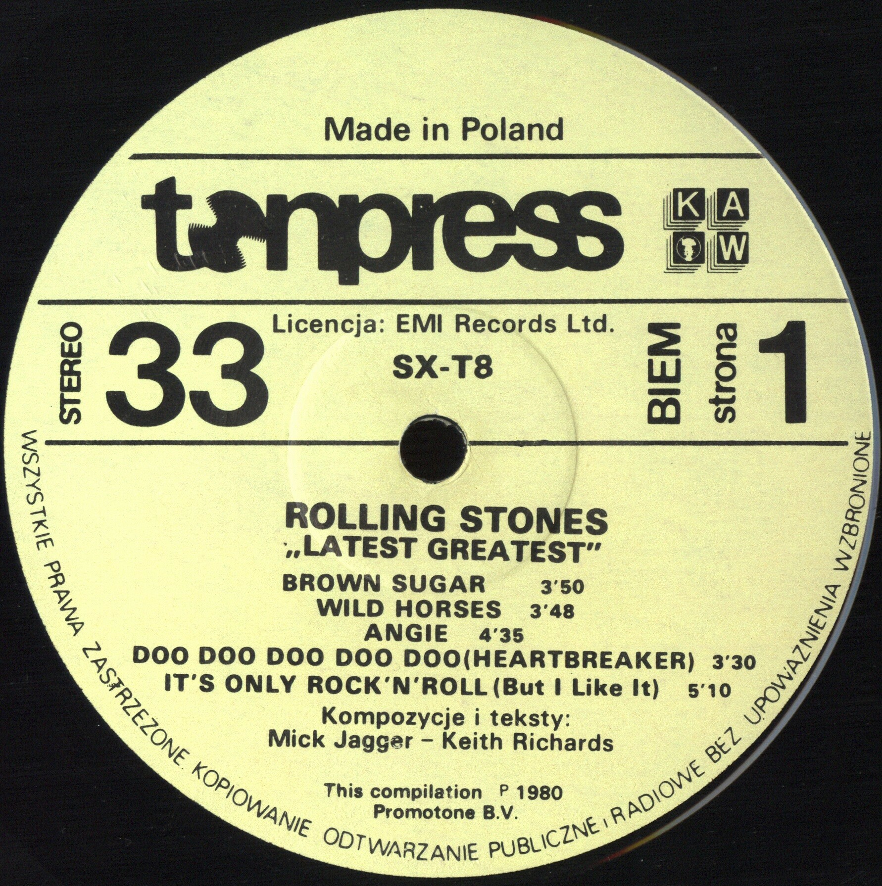 Rolling Stones ‎– Latest Greatest [по заказу польской фирмы TONPRESS, SX-T8]
