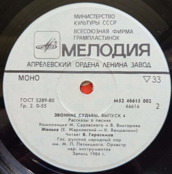 ЗВОНКИЕ СУДЬБЫ (выпуск 4). Рассказы о песнях (композиция М. Садовского и В. Викторова): Читает В. Герасимов