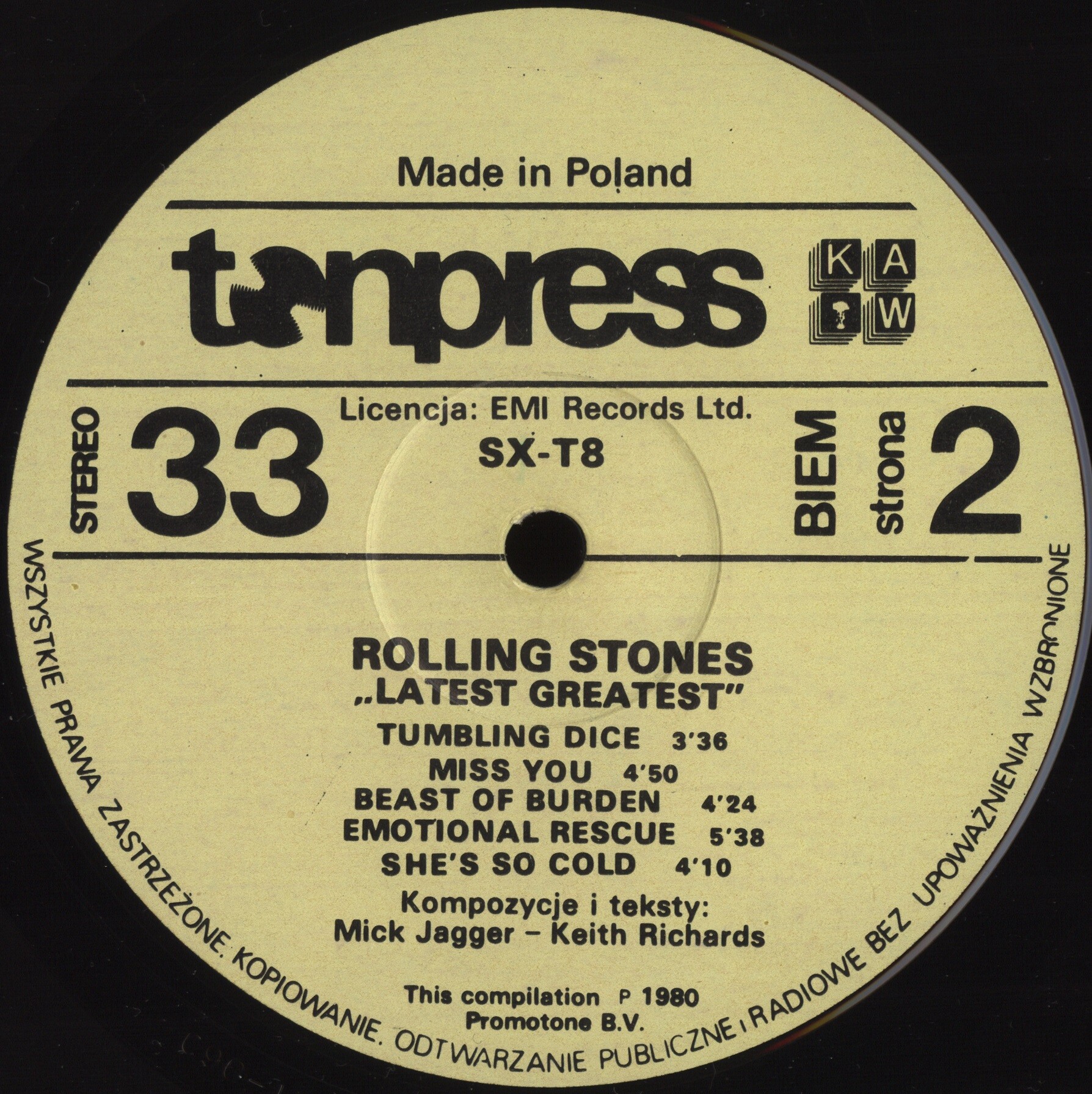 Rolling Stones ‎– Latest Greatest [по заказу польской фирмы TONPRESS, SX-T8]