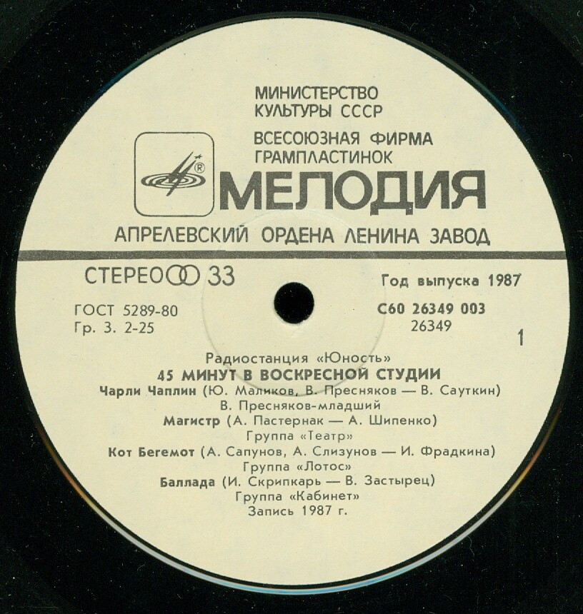 Радиостанция «Юность». 45 минут в воскресной студии