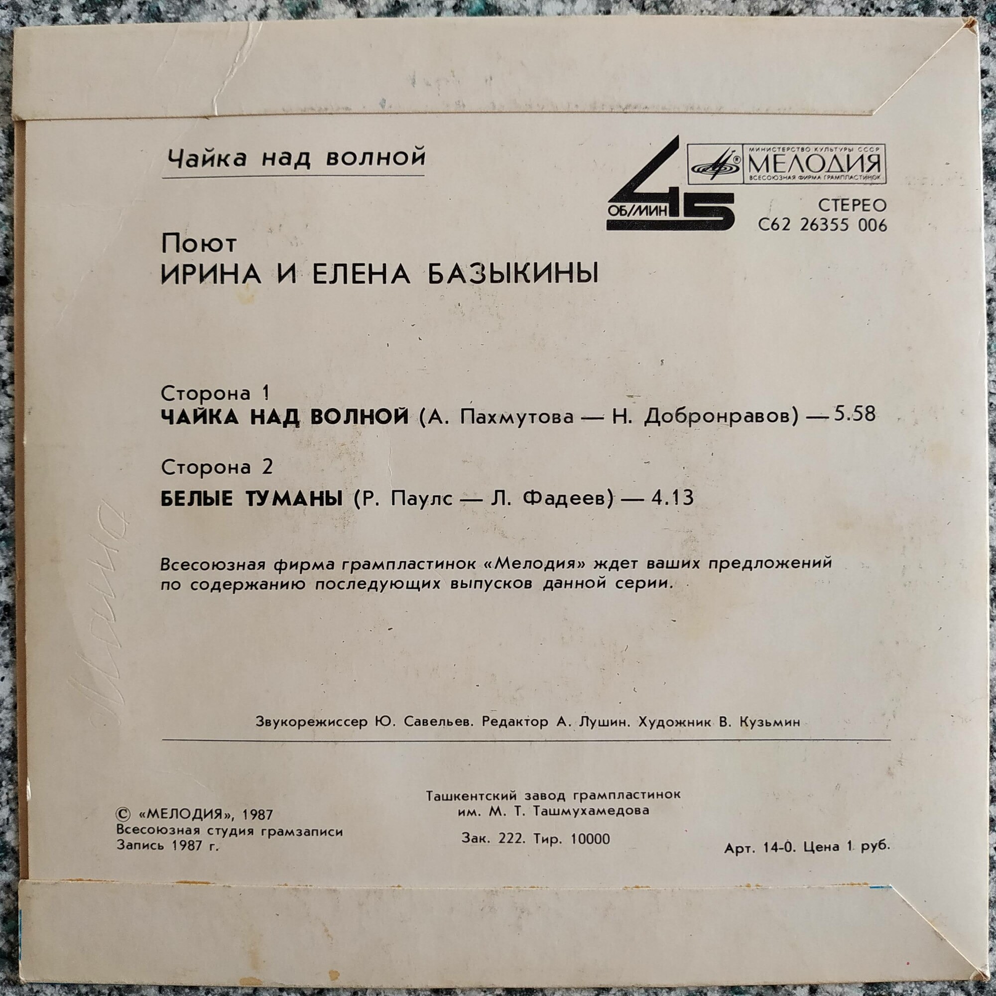 Поют Ирина и Елена Базыкины. «Чайка над волной»