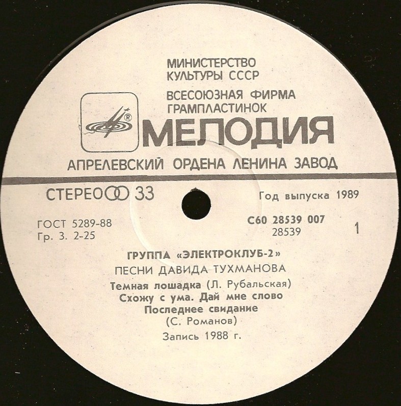 Группа «Электроклуб-2». Песни Давида Тухманова