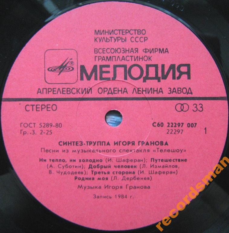 Синтез-труппа Игоря Гранова - Песни из музыкального спектакля "Телешоу"