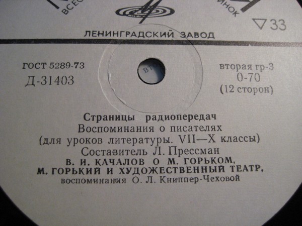 СТРАНИЦЫ РАДИОПЕРЕДАЧ: Воспоминания о писателях (для уроков литературы VII-X классы)