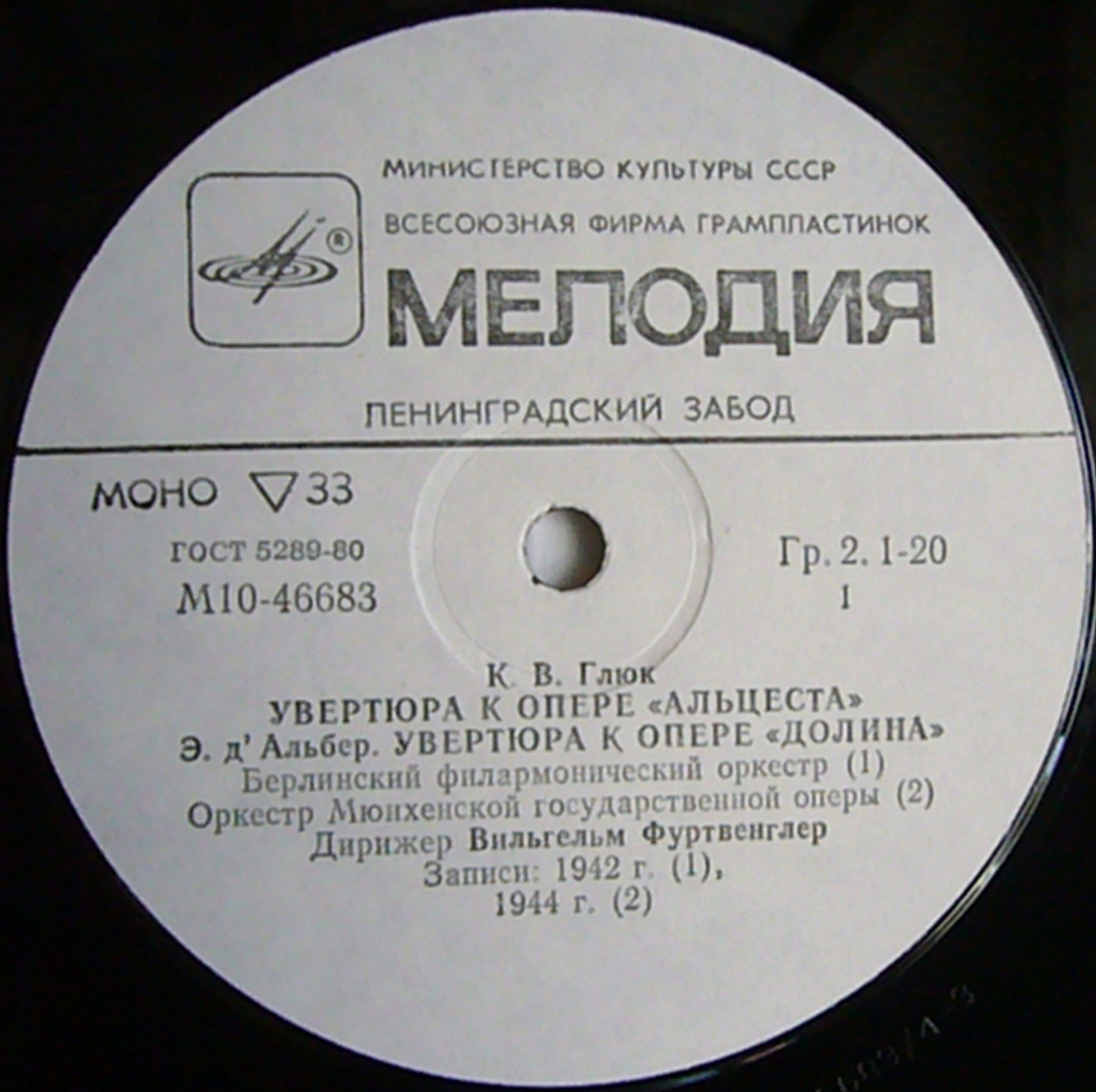 Глюк, Альбер, Глазунов - В. Фуртвенглер