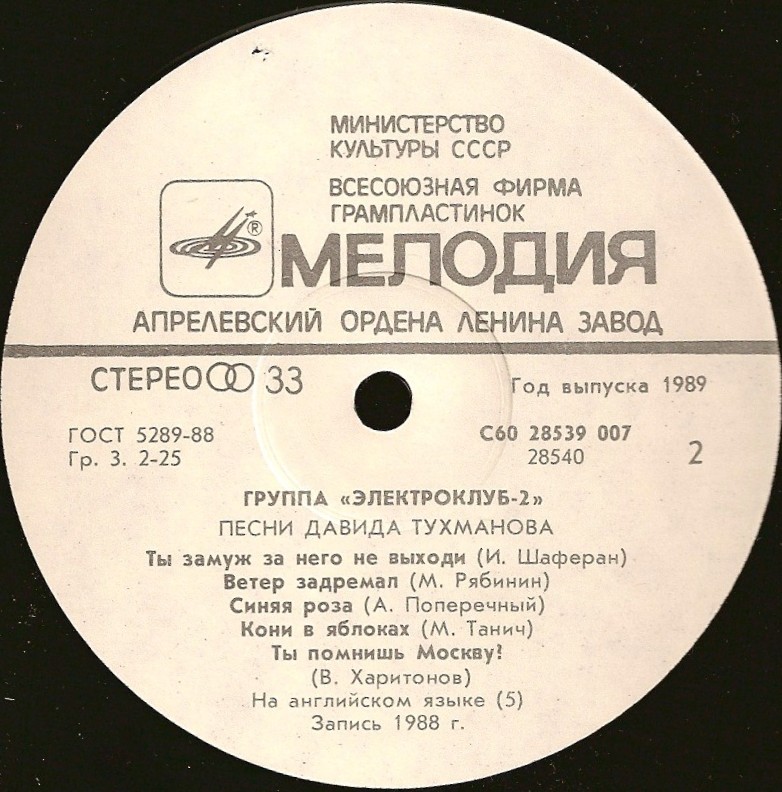 Группа «Электроклуб-2». Песни Давида Тухманова