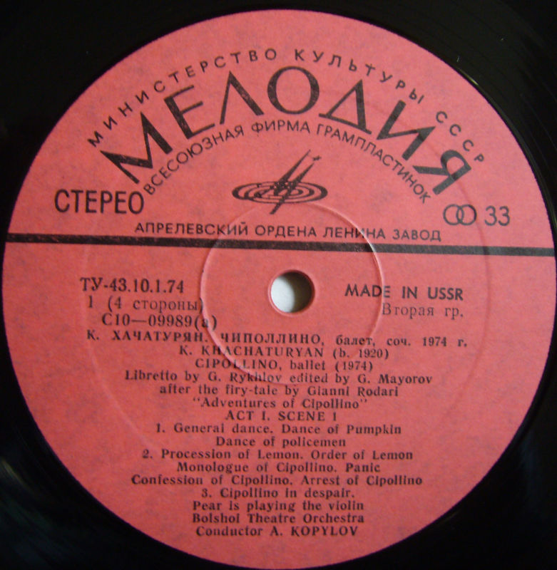 К. ХАЧАТУРЯН (1920): «Чиполлино», балет в трех действиях