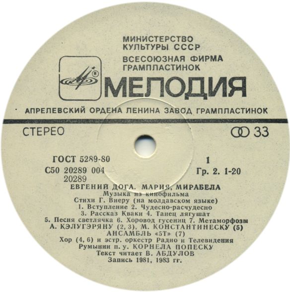 Музыка Евгения Доги из кинофильма "Мария, Мирабела"
