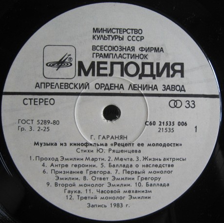 Г. ГАРАНЯН. Музыка из к/ф «Рецепт её молодости»