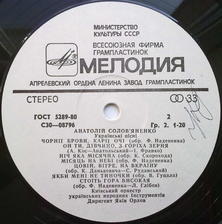Анатолій Солов'яненко співає українські пісні . Анатолий Соловьяненко  поёт украинские песни. Дир. Яков Орлов