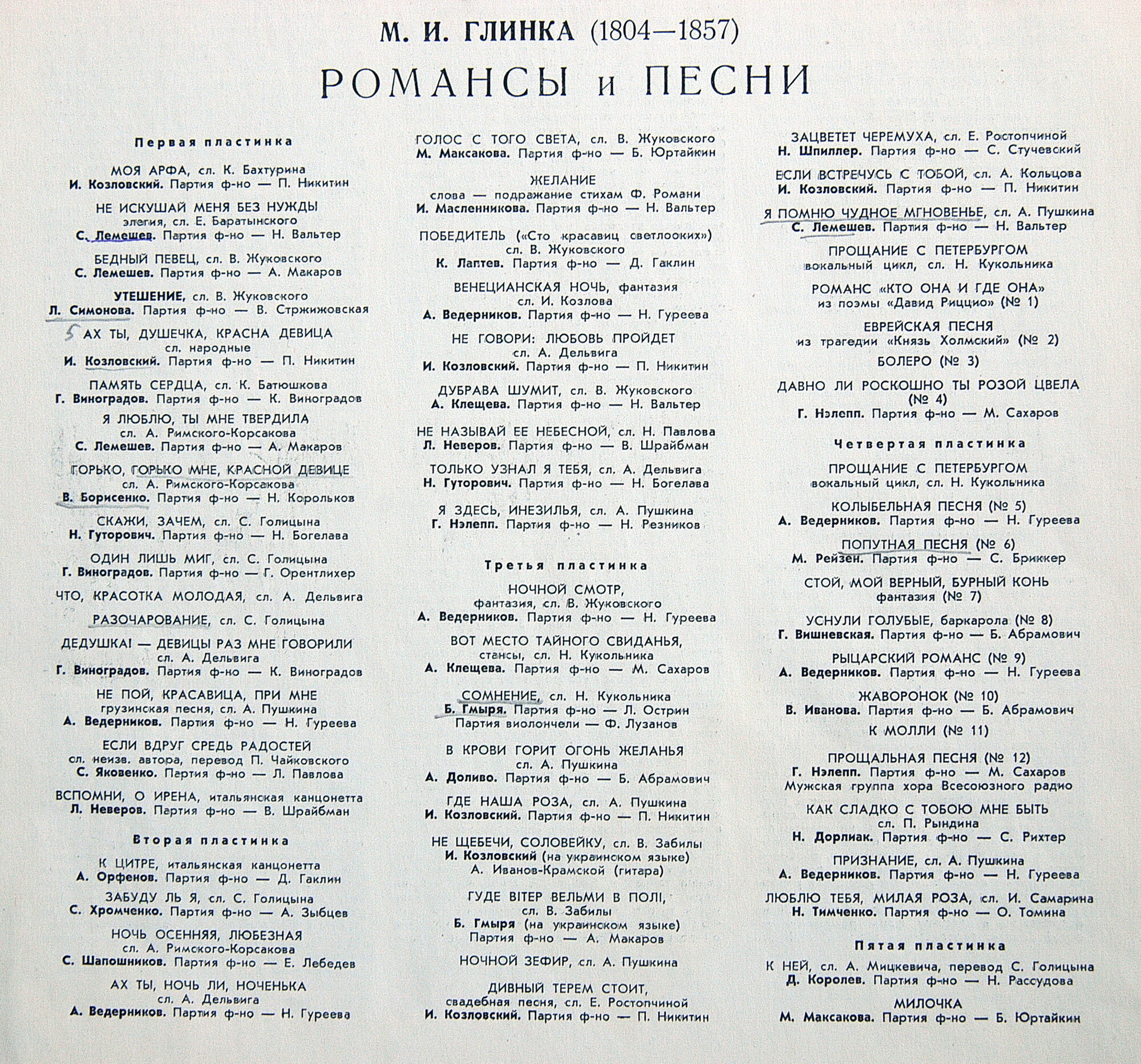 М. И. ГЛИНКА. РОМАНСЫ и ПЕСНИ