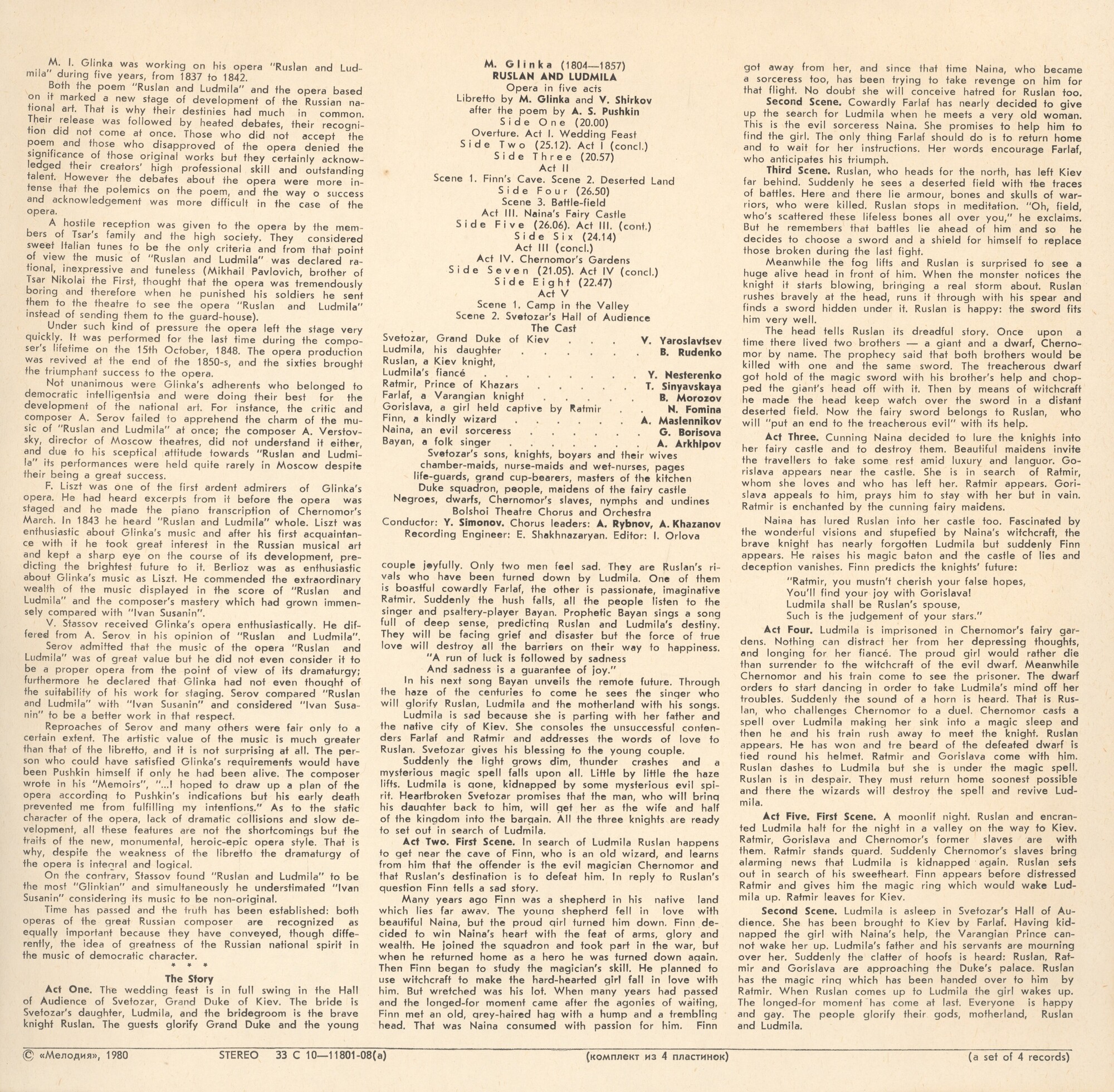 М. ГЛИНКА (1804—1857): «Руслан и Людмила», опера в пяти действиях
