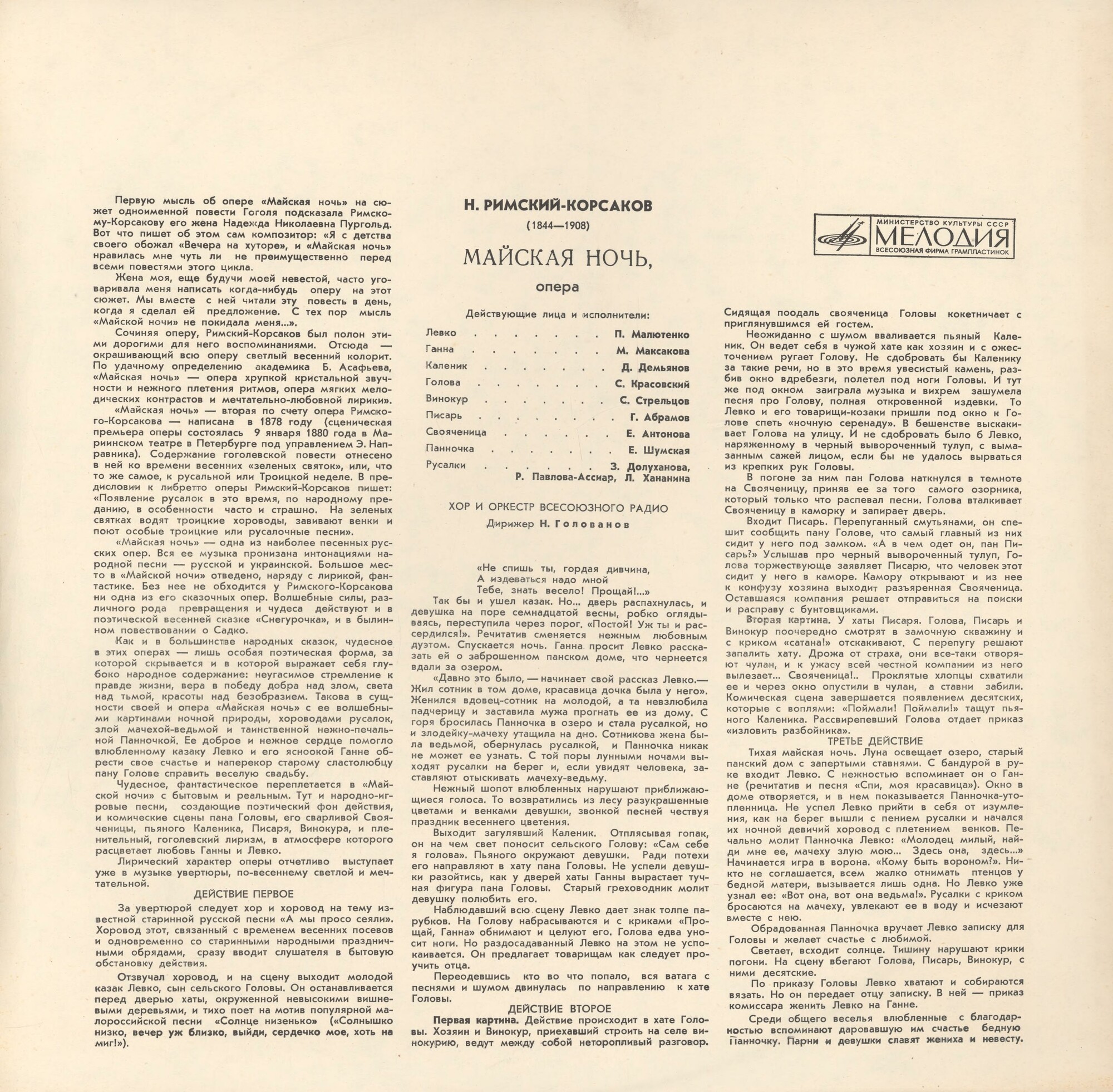 Н. РИМСКИЙ-КОРСАКОВ. "Майская ночь", опера в 3 действиях