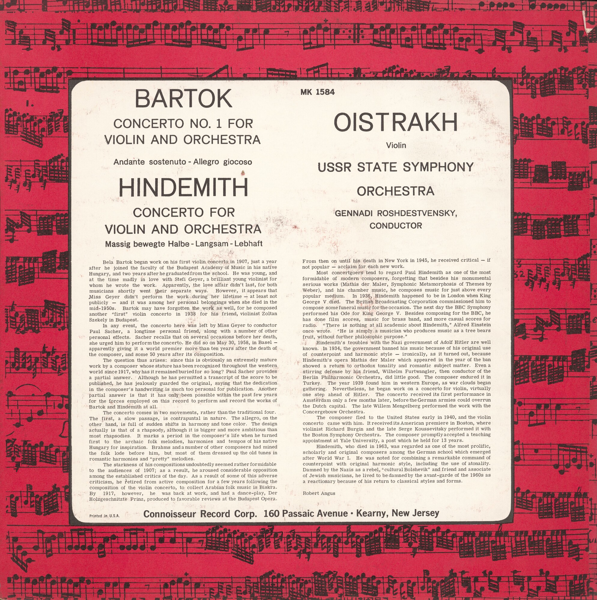 Б. Барток, П. Хиндемит: Концерты для скрипки с оркестром (Д. Ойстрах)